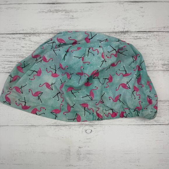 Scrub Hat Accessories - Blue Pink Flamingo Euro Style Scrub Hospital Cap Hat Nurse OR Tech